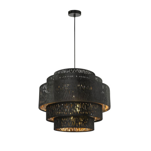 Globo Lighting - Lampe à suspension en velours design Tuxon - Diam. 50 x H. 140 cm - Noir - Globo Lighting