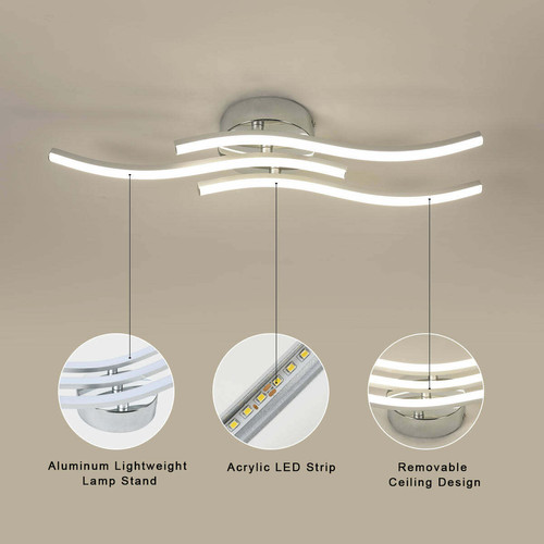 Goeco Plafonnier LED, Suspension Luminaire en forme de vague, LED intégrées 18W 1600 Lumen, lustre moderne pour salon ou cuisine, 220V IP20 lumière blanche neutre 4000K