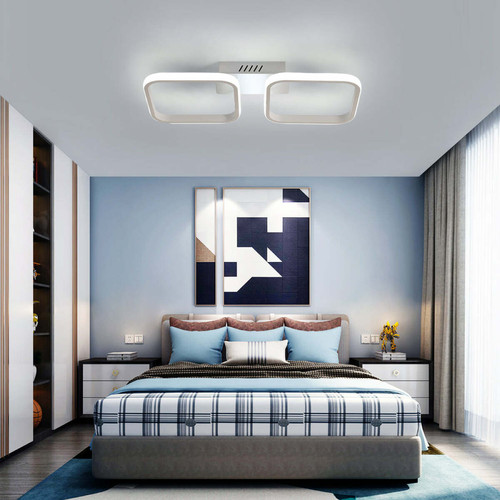 Goeco Plafonnier LED moderne, Lampe de plafond 2 carrés blancs pour cuisine, chambre, couloir, 30W Diamètre 50 cm