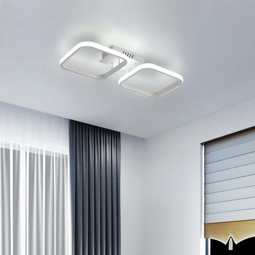 Plafonniers Plafonnier LED moderne, Lampe de plafond 2 carrés blancs pour cuisine, chambre, couloir, 30W Diamètre 50 cm