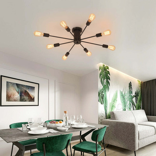 Goeco Plafonnier LED, Lustre Industriel E27, Lampe de Plafond 8-lumière pour Salon Chambre Couloir Cuisine