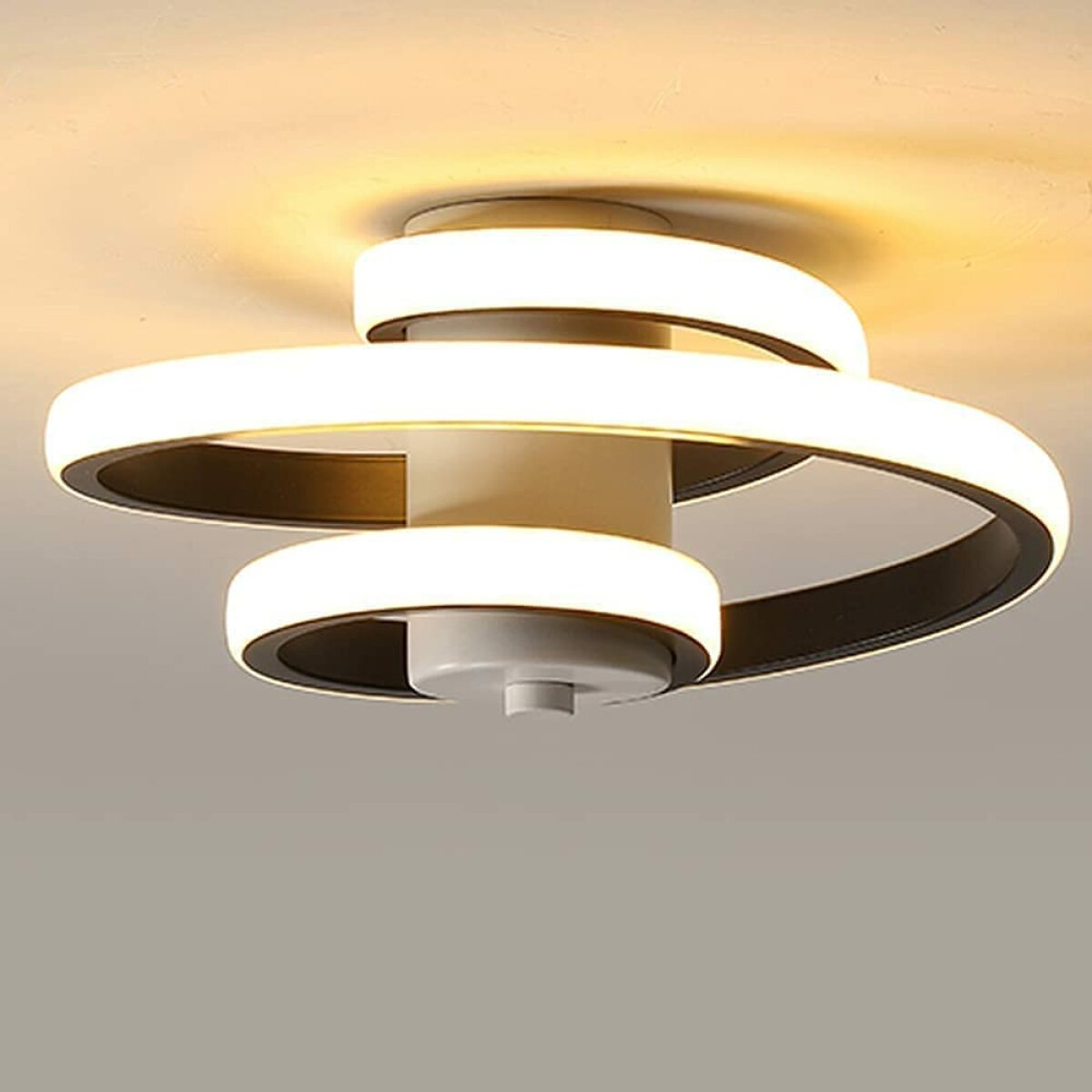 goeco plafonnier led moderne, 24w lampe de plafond en aluminium et acrylique, créatif en forme de spirale luminaire plafonnier pour salon chambre cuisine couloir salle de bains (blanc chaud 3000k) noir