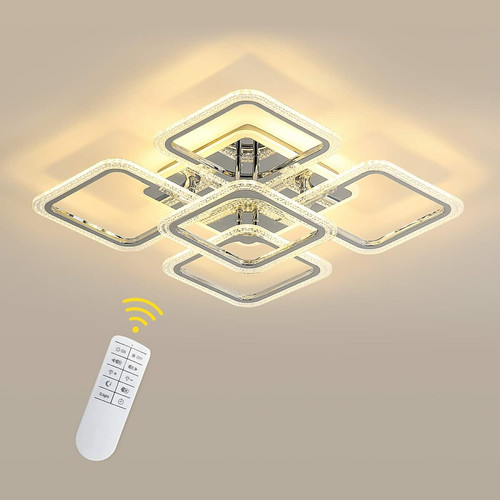 Goeco - Plafonnier LED Moderne, Éclairage de Plafond Dimmable 2700K-6500K avec Télécommande, Lustre Carré Acrylique 60CM pour Chambre à Coucher, Salon (100W, 5 Lumières, Chrome) - Plafonnier LED Plafonniers
