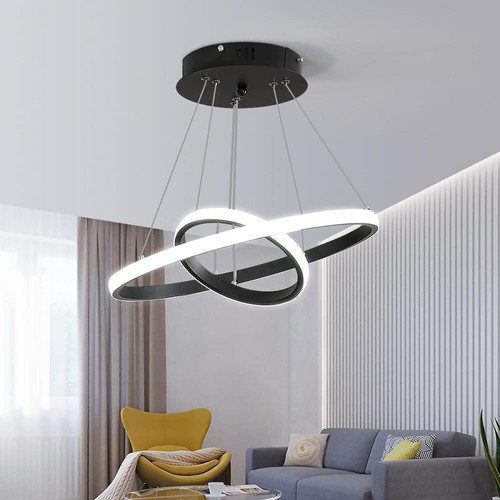 Goeco - LED Lustre circulaire moderne, Lampe de Suspension réglable 28W 6500K, Plafonnier contemporaine Deux cercles Diamètre 40cm - Plafonniers