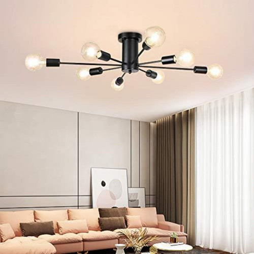 Goeco - Plafonnier LED, Lustre Industriel E27, Lampe de Plafond 8-lumière pour Salon Chambre Couloir Cuisine - Luminaire cuisine design Maison