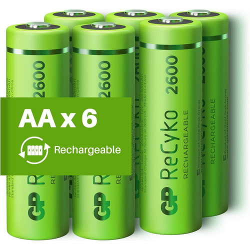 Gp - Piles Rechargeables AA - Lot de 6 Piles | GP Recyko | Batteries AA LR6 Rechargeables 2600 mAh NiMH | Pré-Chargées et Haute capacité Gp  - Gp