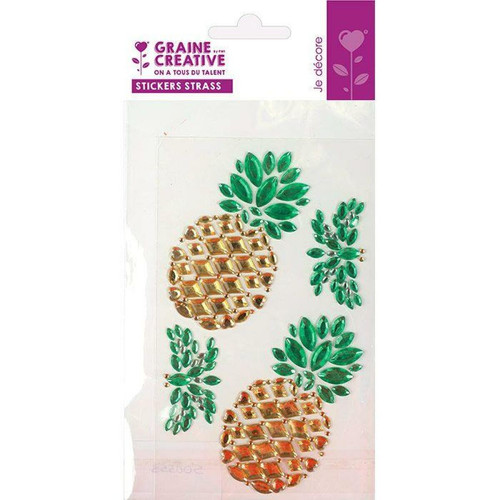 Stickers Graines Creatives 4 stickers strass 15 x 9,5 cm - Ananas