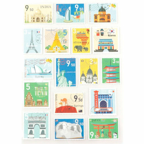 Stickers Graines Creatives 51 stickers en forme de timbres - pays 3 cm