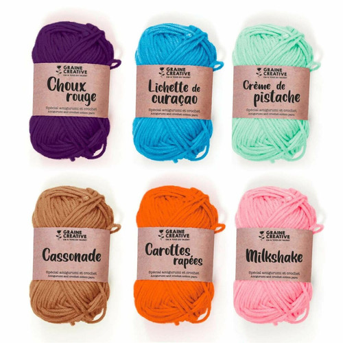 Graines Creatives - 6 fils de coton spécial crochet 55 m - rose-orange-camel-vert clair-turquoise-violet Graines Creatives - Dessin et peinture