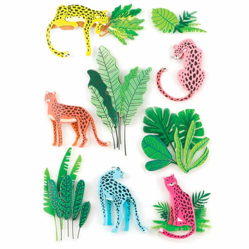 Stickers Graines Creatives 9 stickers 3D panthères et jungle 5 cm