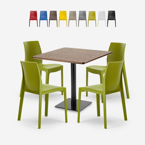 Grand Soleil - Ensemble Table Horeca 90x90cm 4 Chaises Empilables Restaurant Bar Cuisine Jasper, Couleur: Anis vert Grand Soleil  - Chaise vert anis
