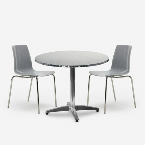 Grand Soleil Ensemble Extérieur 4 Chaises Design Moderne Table Ronde 70cm Acier Remos | Gris