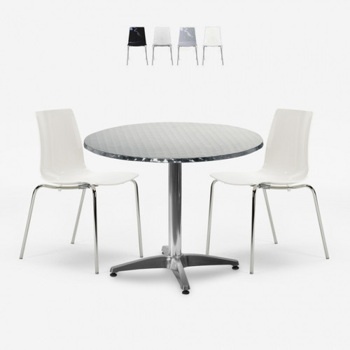 Ensembles tables et chaises Grand Soleil Ensemble Extérieur 4 Chaises Design Moderne Table Ronde 70cm Acier Remos | Blanc