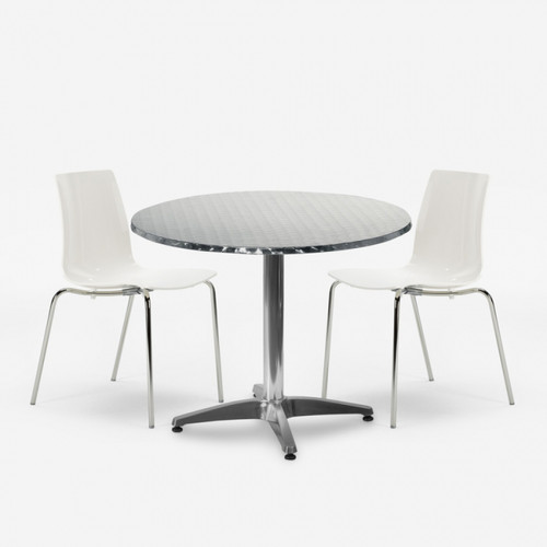 Grand Soleil Ensemble Extérieur 4 Chaises Design Moderne Table Ronde 70cm Acier Remos | Blanc