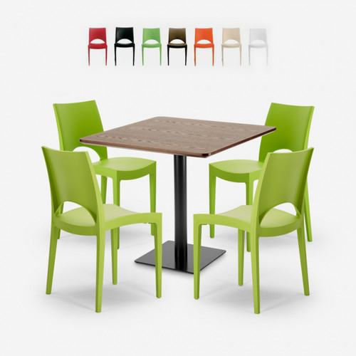 Grand Soleil - Ensemble Table 90x90cm Horeca 4 Chaises Empilables Bar Restaurant Prince, Couleur: Vert Grand Soleil  - Tables à manger