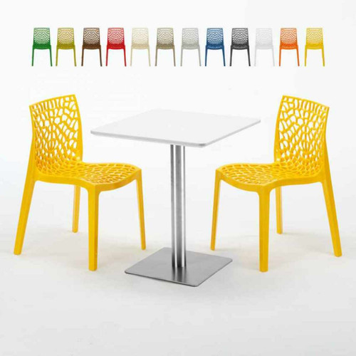 Grand Soleil - Table carrée 60x60 plateau blanc avec 2 chaises colorées Gruvyer Hazelnut, Couleur: Jaune Grand Soleil  - Grand Soleil