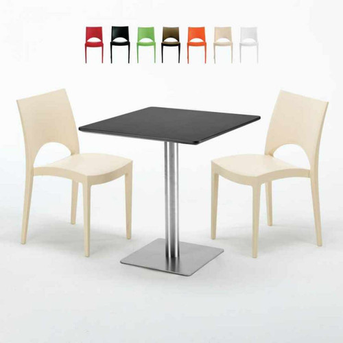 Grand Soleil - Table carrée noire 70x70 avec 2 chaises colorées Paris Rum Raisin, Couleur: Beige Grand Soleil  - Grand Soleil