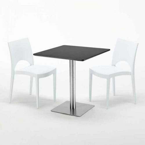 Grand Soleil Table carrée noire 70x70 avec 2 chaises colorées Paris Rum Raisin, Couleur: Blanc