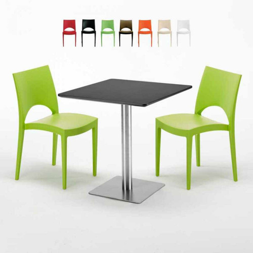 Grand Soleil - Table carrée noire 70x70 avec 2 chaises colorées Paris Rum Raisin, Couleur: Vert Grand Soleil  - Tables à manger