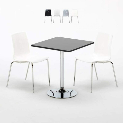 Grand Soleil - Table carré et ronde avec 2 Chaises colo Grand Soleil  - Chaise scandinave grise Chaises