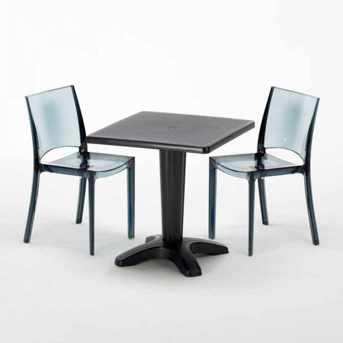 Grand Soleil Table et 2 chaises colorées polycarbonate extérieurs Grand Soleil Caffè, Chaises Modèle: B-Side Noir Anthracite Transparent, Couleur de la table: Noir