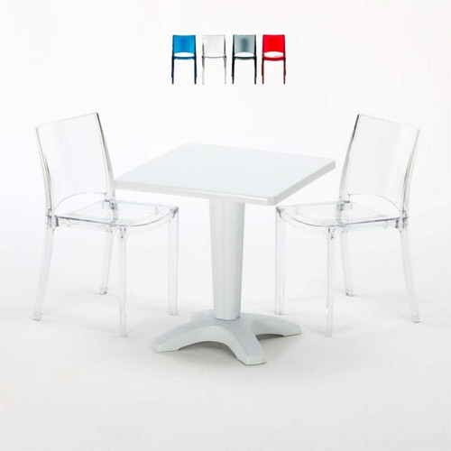 Grand Soleil - Table et 2 chaises colorées polycarbonate extérieurs Grand Soleil Caffè, Chaises Modèle: B-Side Transparent, Couleur de la table: Blanc Grand Soleil  - Ensembles tables et chaises Grand Soleil