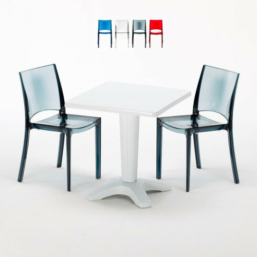 Grand Soleil - Table et 2 chaises colorées polycarbonate extérieurs Grand Soleil Caffè, Chaises Modèle: B-Side Noir Anthracite Transparent, Couleur de la table: Blanc Grand Soleil  - Ensembles tables et chaises Carrée