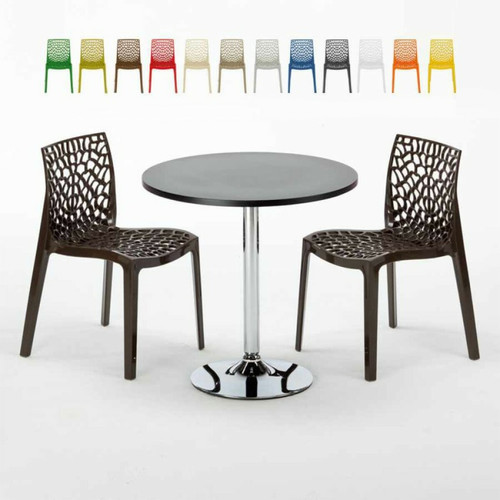 Grand Soleil - Table Ronde Noir et 2 Chaises Colorées P Grand Soleil  - Chaise marron