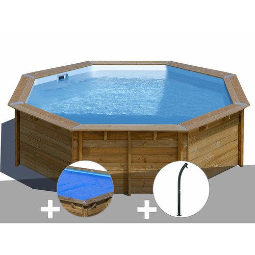 Gre - Kit piscine bois Gré Violette 2 Ø 5,00 x 1,27 m + Bâche à bulles + Douche Gre  - Marchand Jardideco