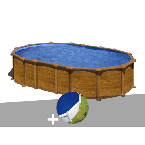 Gre - Kit piscine acier aspect bois Gré Amazonia ovale 6,34 x 3,99 x 1,32 m + Bâche à bulles - Gre