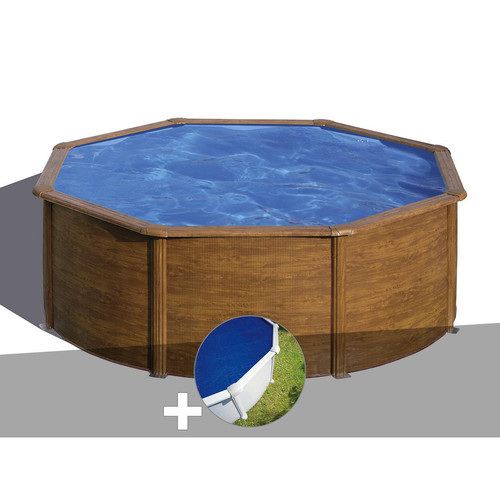 Gre - Kit piscine acier aspect bois Gré Pacific ronde 3,70 x 1,22 m + Bâche à bulles - Gre