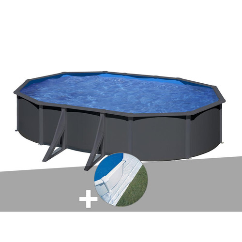 Gre - Kit piscine acier gris anthracite Gré Louko ovale 5,27 x 3,27 x 1,22 m + Tapis de sol Gre  - Piscines acier et résine