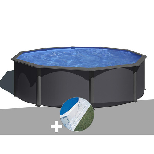 Gre - Kit piscine acier gris anthracite Gré Louko ronde 3,70 x 1,22 m + Tapis de sol Gre  - Piscines acier et résine Gre