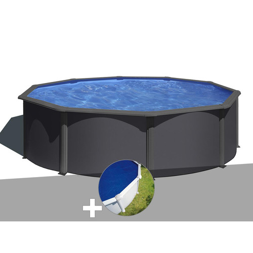 Gre - Kit piscine acier gris anthracite Gré Louko ronde 4,80 x 1,22 m + Bâche à bulles Gre  - Marchand Jardideco