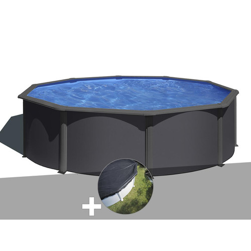 Gre - Kit piscine acier gris anthracite Gré Louko ronde 4,80 x 1,22 m + Bâche d'hivernage Gre  - Piscines acier et résine Gre