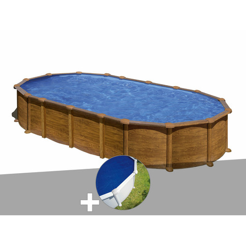 Gre - Kit piscine acier aspect bois Gré Amazonia ovale 7,44 x 3,99 x 1,32 m + Bâche à bulles Gre  - Piscines acier et résine