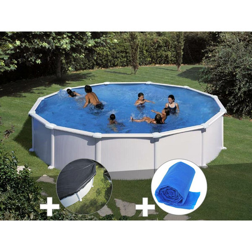 Gre - Kit piscine acier blanc Gré Atlantis ronde 5,70 x 1,32 m + Bâche hiver + Bâche à bulles Gre  - Gre