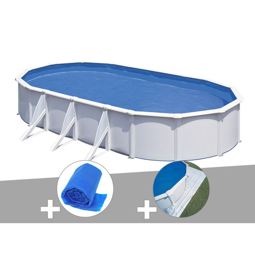 Gre - Kit piscine acier blanc Gré Fidji ovale 6,34 x 3,99 x 1,22 m + Bâche à bulles + Tapis de sol Gre  - Piscines