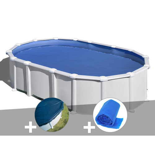 Gre - Kit piscine acier blanc Gré Haïti ovale 7,44 x 3,99 x 1,32 m + Bâche hiver + Bâche à bulles Gre  - Piscines acier et résine Gre