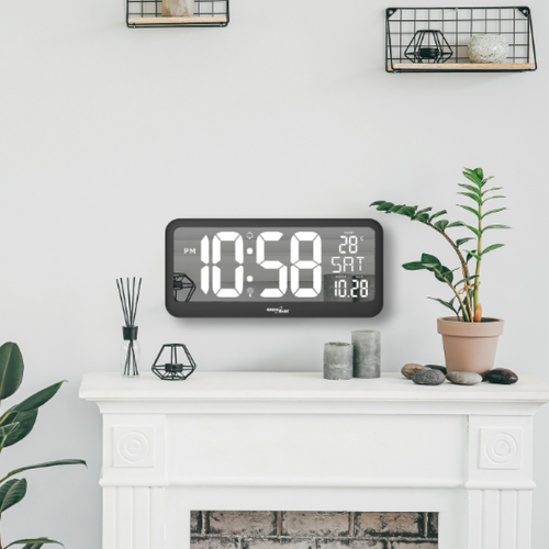 Horloges, pendules Horloge numérique GreenBlue GB214 avec capteur de température 37x17cm murale Alarme Écran LCD À poser sur une table ou à accrocher au mur