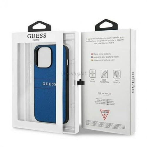 Guess Maroquinerie Guess GUHCP13LPSASBBL Coque de Protection pour iPhone 13 Pro / 13 6,1`` Saffiano Strap Bleu