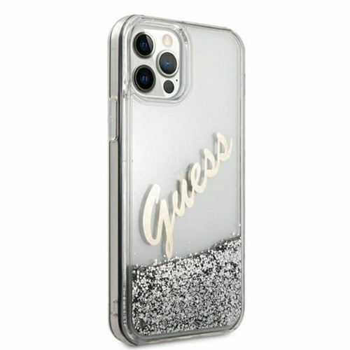 Coque, étui smartphone Guess Glitter Vintage Script - Coque pour iPhone 12 Pro Max (Argent)