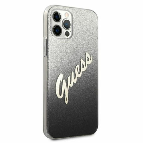 Coque, étui smartphone Guess Glitter Gradient Script do iPhone 12 / iPhone 12 Pro (czarny)