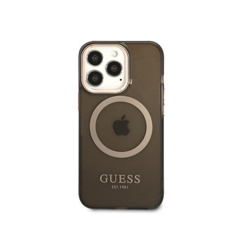 Guess Maroquinerie - Guess Coque Magsafe pour Apple iPhone 14 Pro Max TPU Gold Outline Noir Guess Maroquinerie  - Guess Maroquinerie