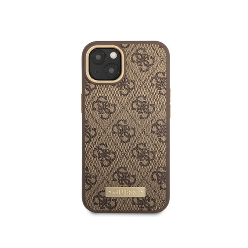 Guess Maroquinerie - Guess Coque Magsafe pour Apple iPhone 14 PU 4G Metal Plate Marron Guess Maroquinerie - Bonnes affaires Accessoire Smartphone
