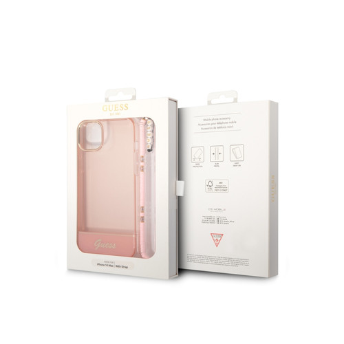 Guess Maroquinerie Guess Coque pour Apple iPhone 14 Plus Colors avec lanière perlée Rose
