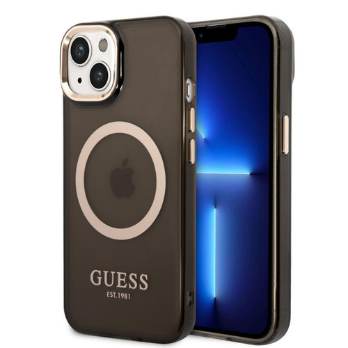 Guess Maroquinerie - Guess Coque arrière rigide pour iPhone 14 plus - Magsafe Compatible Translucide noir - Coque, étui smartphone Guess Maroquinerie