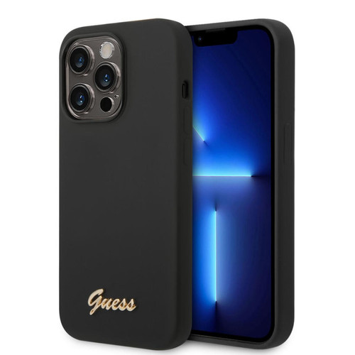 Guess Maroquinerie - Guess Coque pour en silicone pour iPhone 14 pro max - Metal logo -noir - Coque, étui smartphone Guess Maroquinerie
