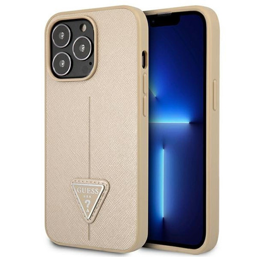 Guess Maroquinerie - guess guhcp13lpsatle iphone 13 pro / 13 6,1" beżowy/beige coque dur saffianotriangle logo Guess Maroquinerie  - Guess Maroquinerie