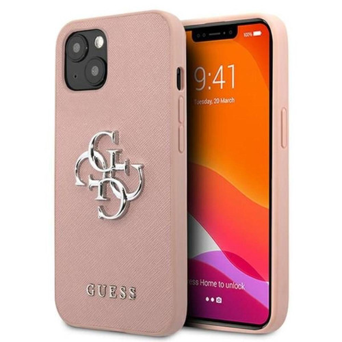Guess Maroquinerie - Guess Saffiano 4G Big Silver Logo - Coque pour iPhone 13 mini (Rose) Guess Maroquinerie  - Marchand Zoomici